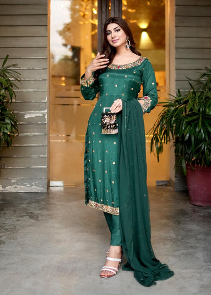 Pakistani Designer Green Raw Silk Kurta Suit Online in KSA Riyadh Saudi Arabia Oman Bahrain Qatar