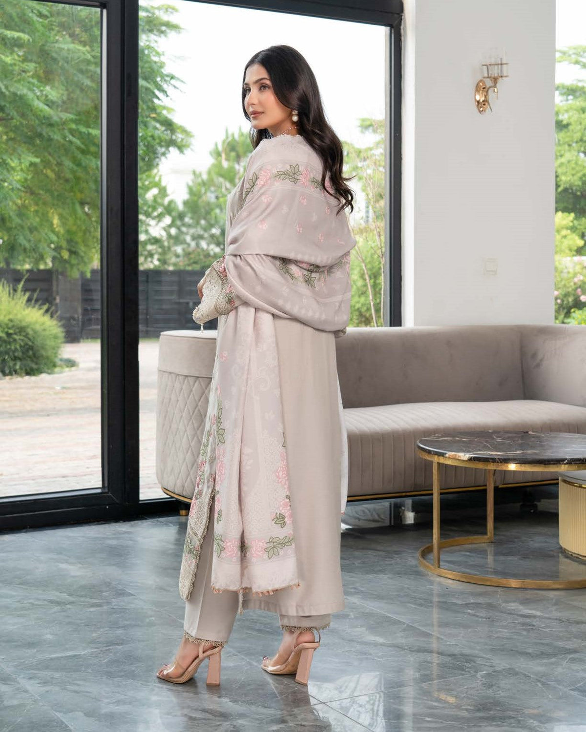 Pakistani Designer Grey Dhanak Embroidered Suit Online in KSA Riyadh Saudi Arabia Oman Bahrain Qatar