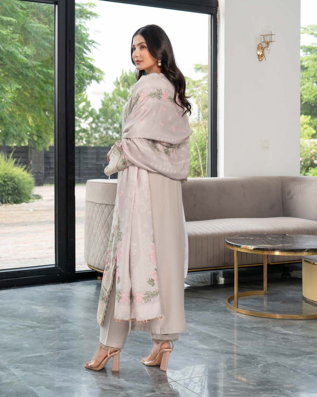 Pakistani Designer Grey Dhanak Embroidered Suit Online in KSA Riyadh Saudi Arabia Oman Bahrain Qatar