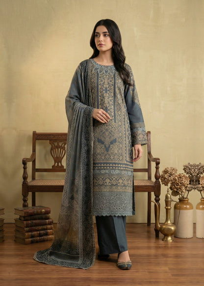 Pakistani Designer Grey Jacquard Salwar Kameez Online in KSA Riyadh Saudi Arabia Oman Bahrain Qatar