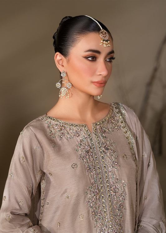 Pakistani Designer Grey Raw Silk Festive Suit Online in KSA Riyadh Saudi Arabia Oman Bahrain Qatar