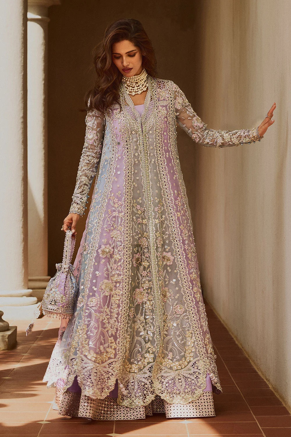 Pakistani Designer Hand Embellished Organza Dress Material Online in Sri Lanka India Australia