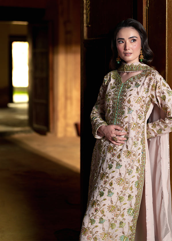 Pakistani Designer Hand Embroidered Charmuse Suit Online in UK USA Canada