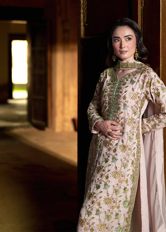 Pakistani Designer Hand Embroidered Charmuse Suit Online in UK USA Canada