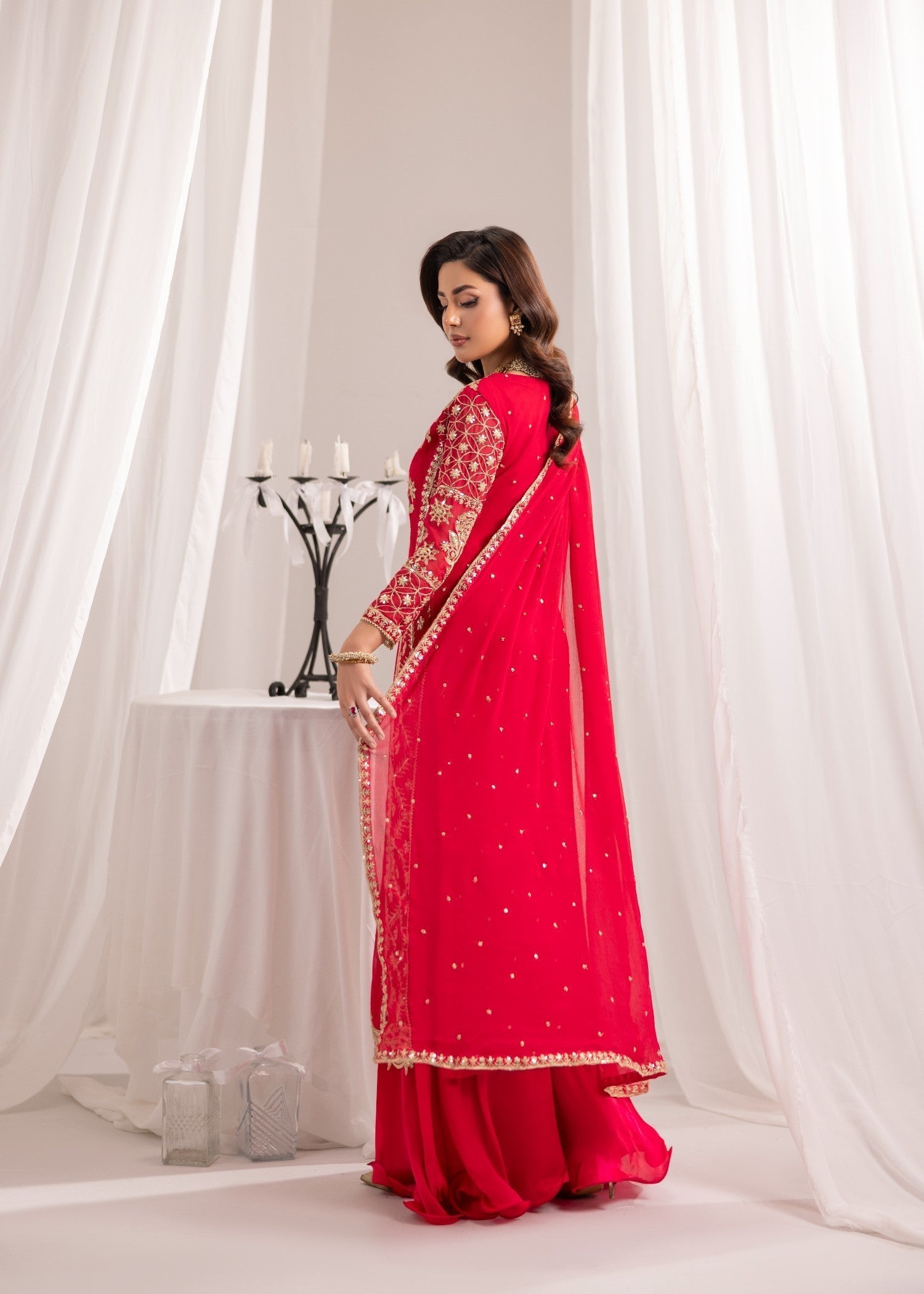 Pakistani Designer Hot Pink Chiffon Salwar Kameez Online in KSA Riyadh Saudi Arabia Oman Bahrain Qatar