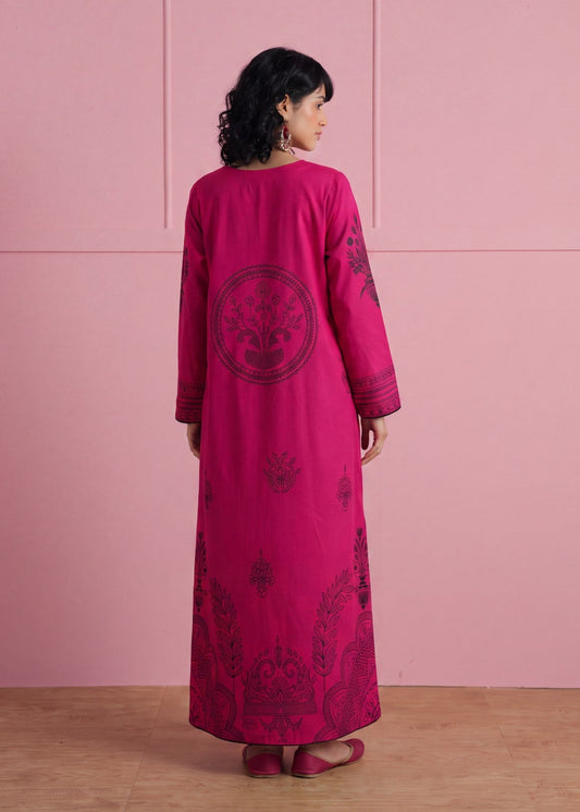 Pakistani Designer Hot Pink Lawn Kaftan Online in KSA Riyadh Saudi Arabia Oman Bahrain Qatar