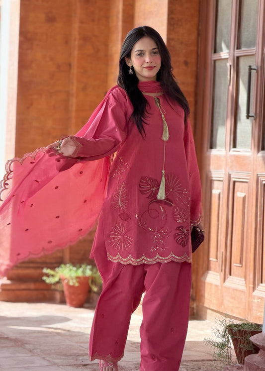 Pakistani Designer Hot Pink Raw Silk Salwar Kameez Online in KSA Riyadh Saudi Arabia Oman Bahrain Qatar