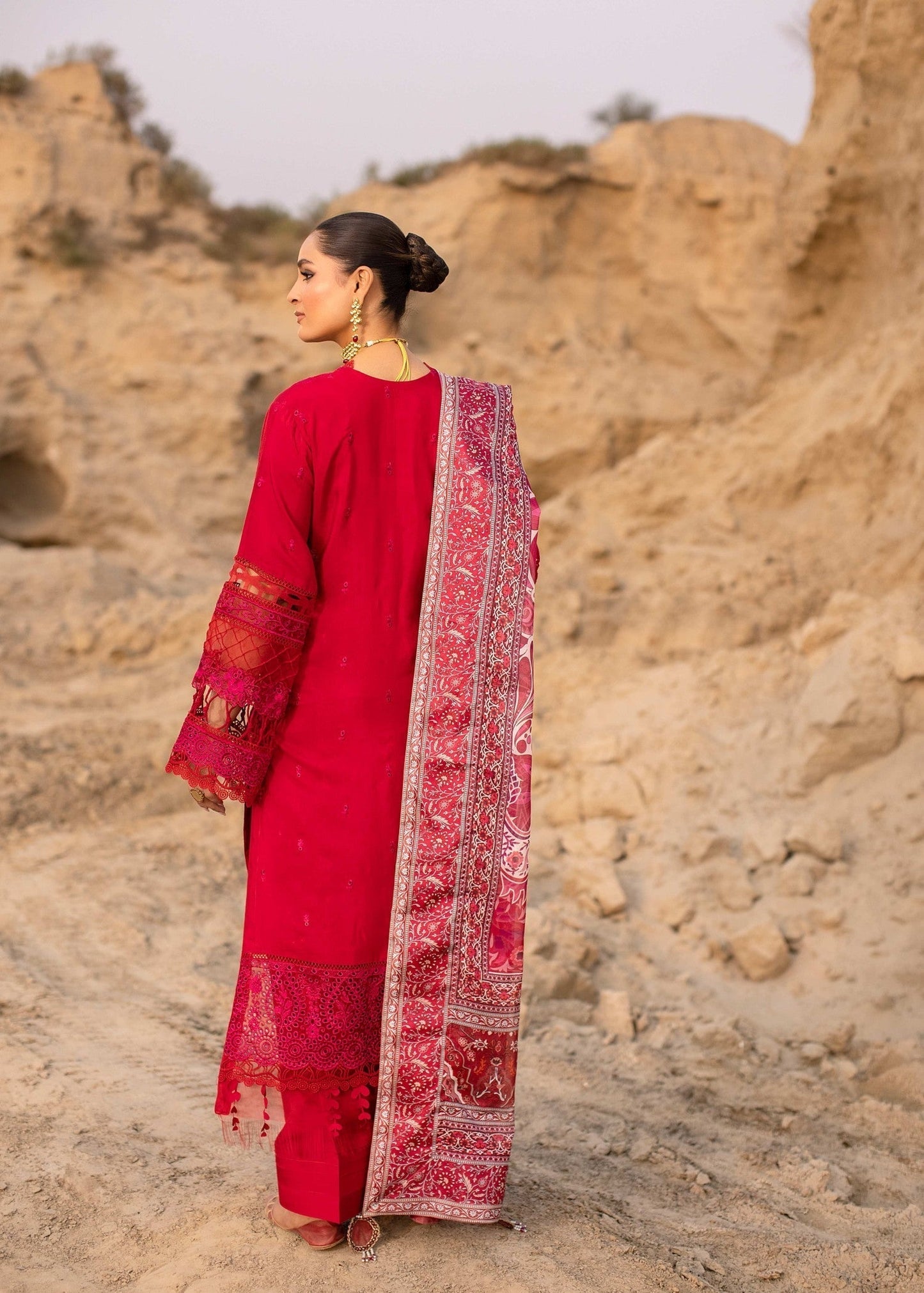 Pakistani Designer Hot Pink Raw Silk Salwar Kameez Online in KSA Riyadh Saudi Arabia Oman Bahrain Qatar