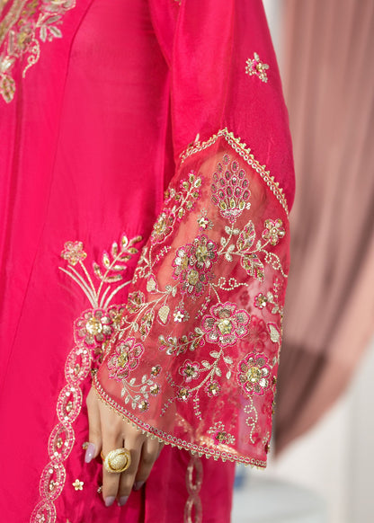 Pakistani Designer Hot Pink Silk Salwar Kameez with Net Dupatta Online in KSA Riyadh Saudi Arabia Oman Bahrain Qatar