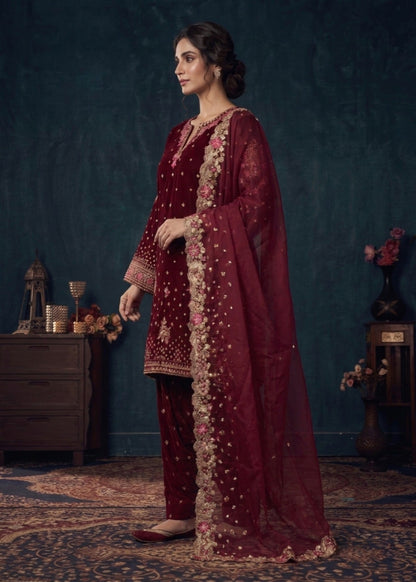Pakistani Designer Hot Pink Velvet Shalwar Kameez Online in Dubai DXB UAE Abudhabi Meena Bazaar