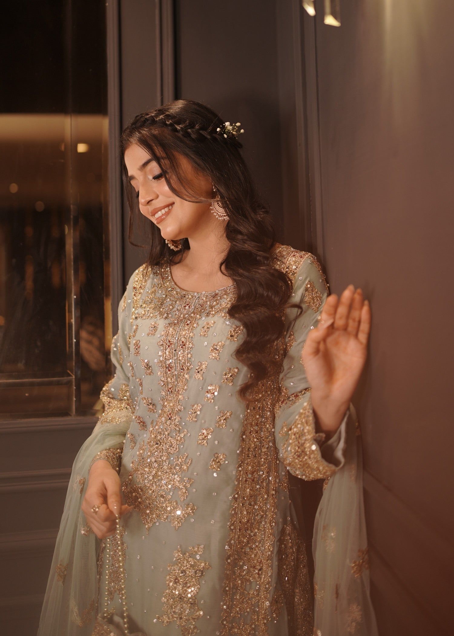 Pakistani Designer Ice Blue Chiffon Festive Suit Online in KSA Riyadh Saudi Arabia Oman Bahrain Qatar