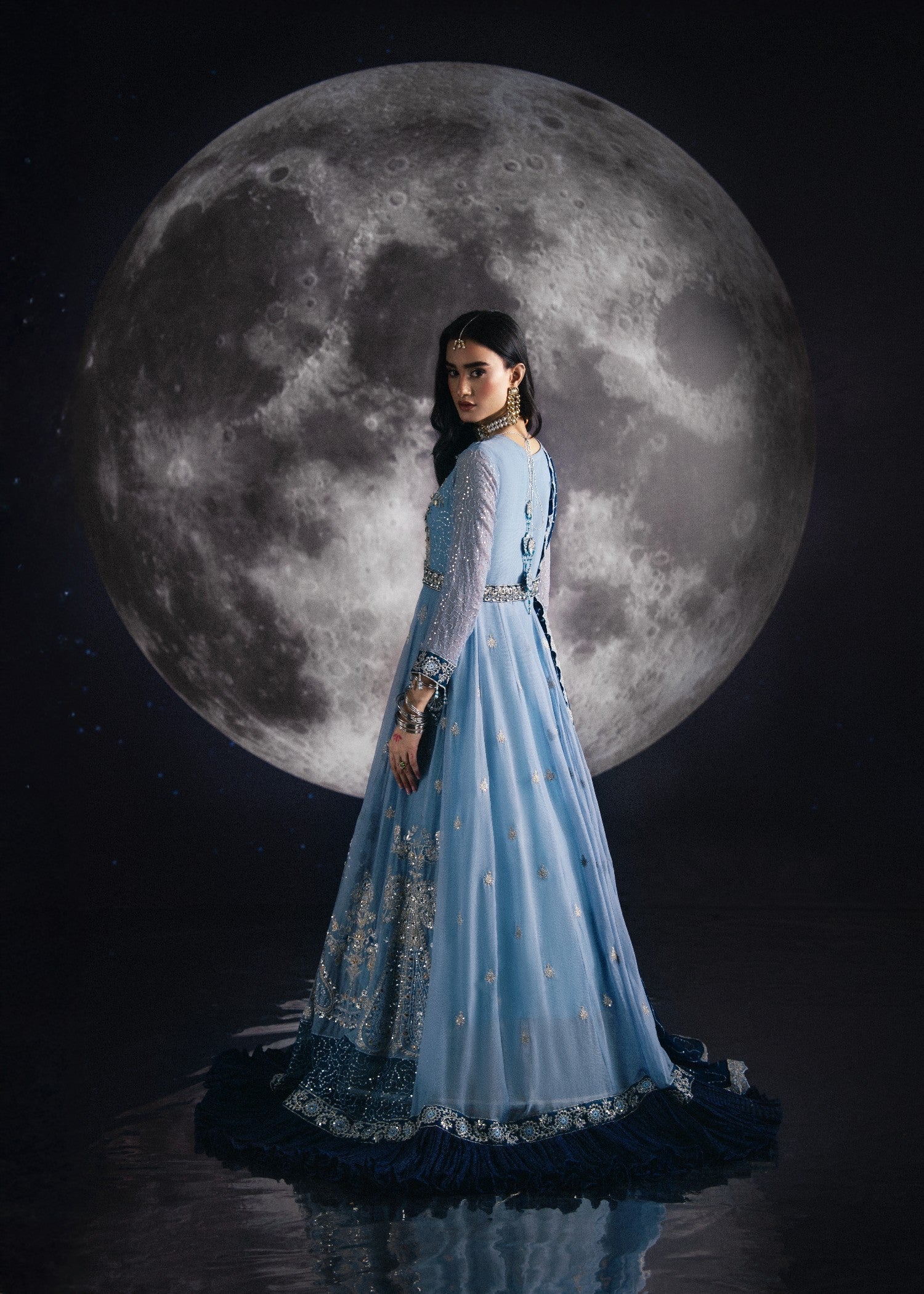 Pakistani Designer Ice Blue Chiffon Salwar Kameez Online in KSA Riyadh Saudi Arabia Oman Bahrain Qatar