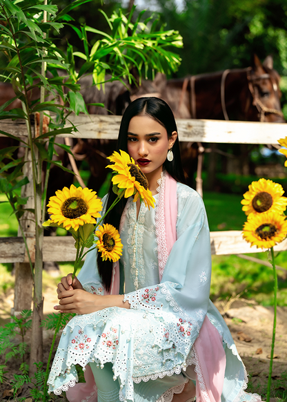 Pakistani Designer Ice Blue Lawn Salwar Kameez Online in KSA Riyadh Saudi Arabia Oman Bahrain Qatar