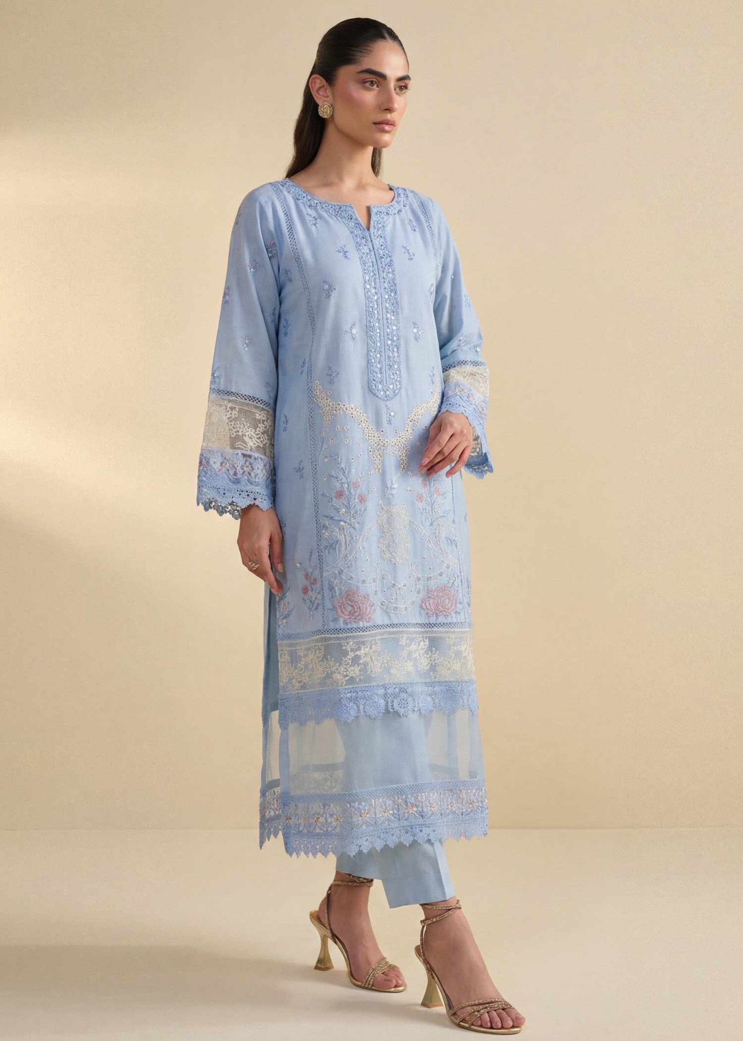 Pakistani Designer Ice Blue Lawn Suit Online in KSA Riyadh Saudi Arabia Oman Bahrain Qatar
