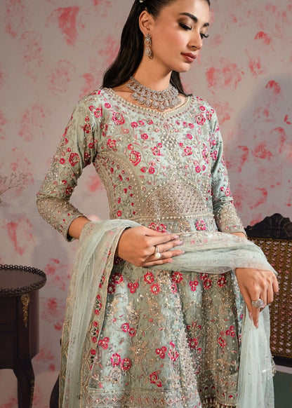 Pakistani Designer Ice Blue Net Salwar Kameez Online in KSA Riyadh Saudi Arabia Oman Bahrain Qatar