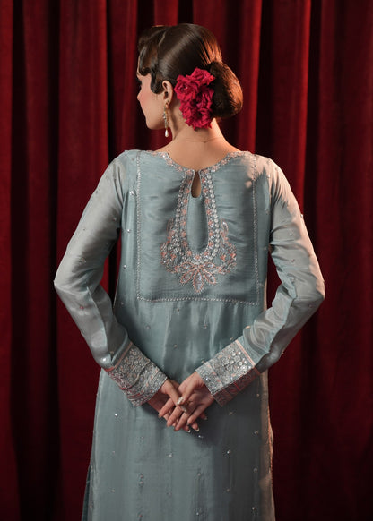 Pakistani Designer Ice Blue Silk Readymade Salwar Suit Online in KSA Riyadh Saudi Arabia Oman Bahrain Qatar