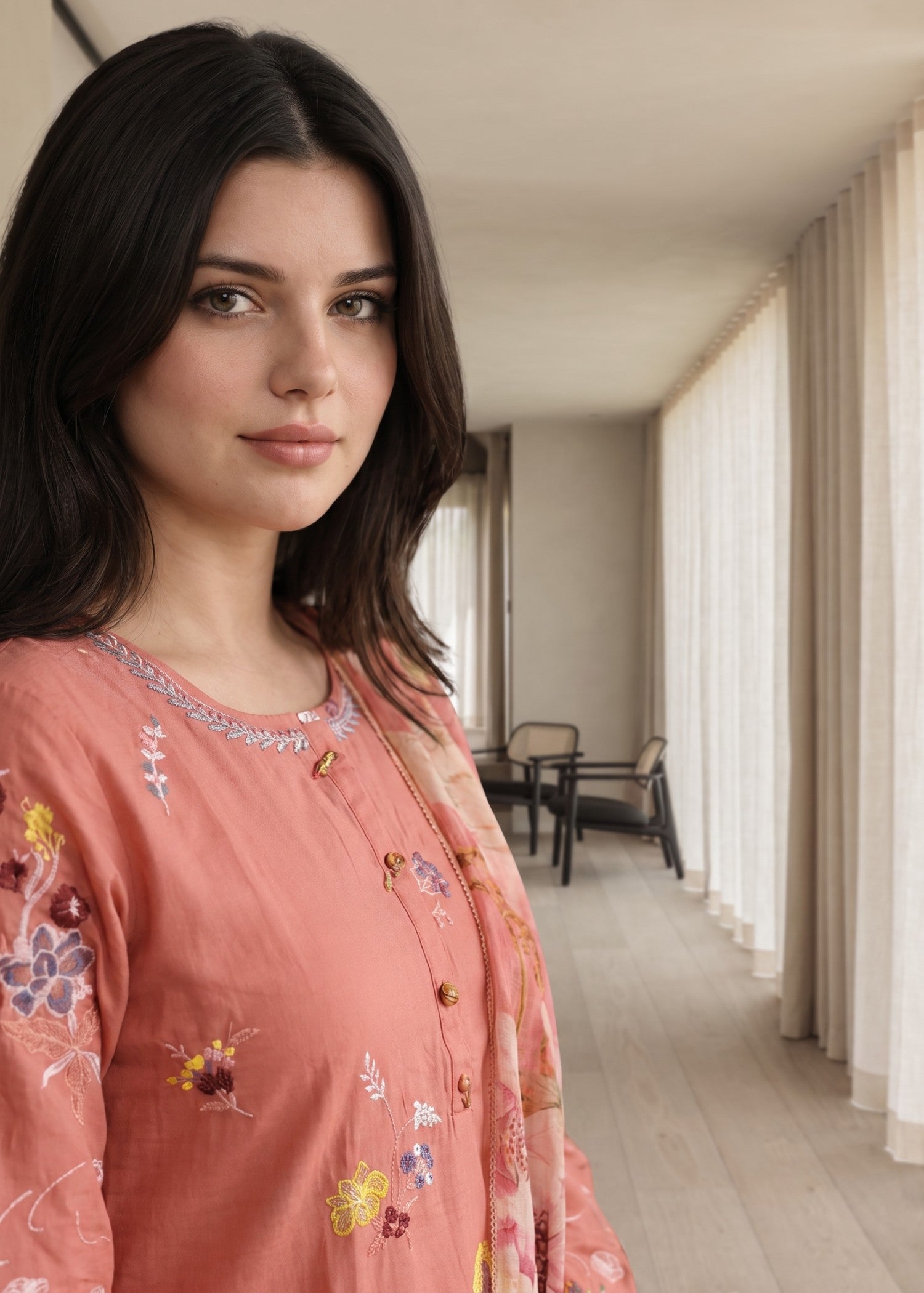 Pakistani Designer Indian Pink Lawn Suit Online in KSA Riyadh Saudi Arabia Oman Bahrain Qatar
