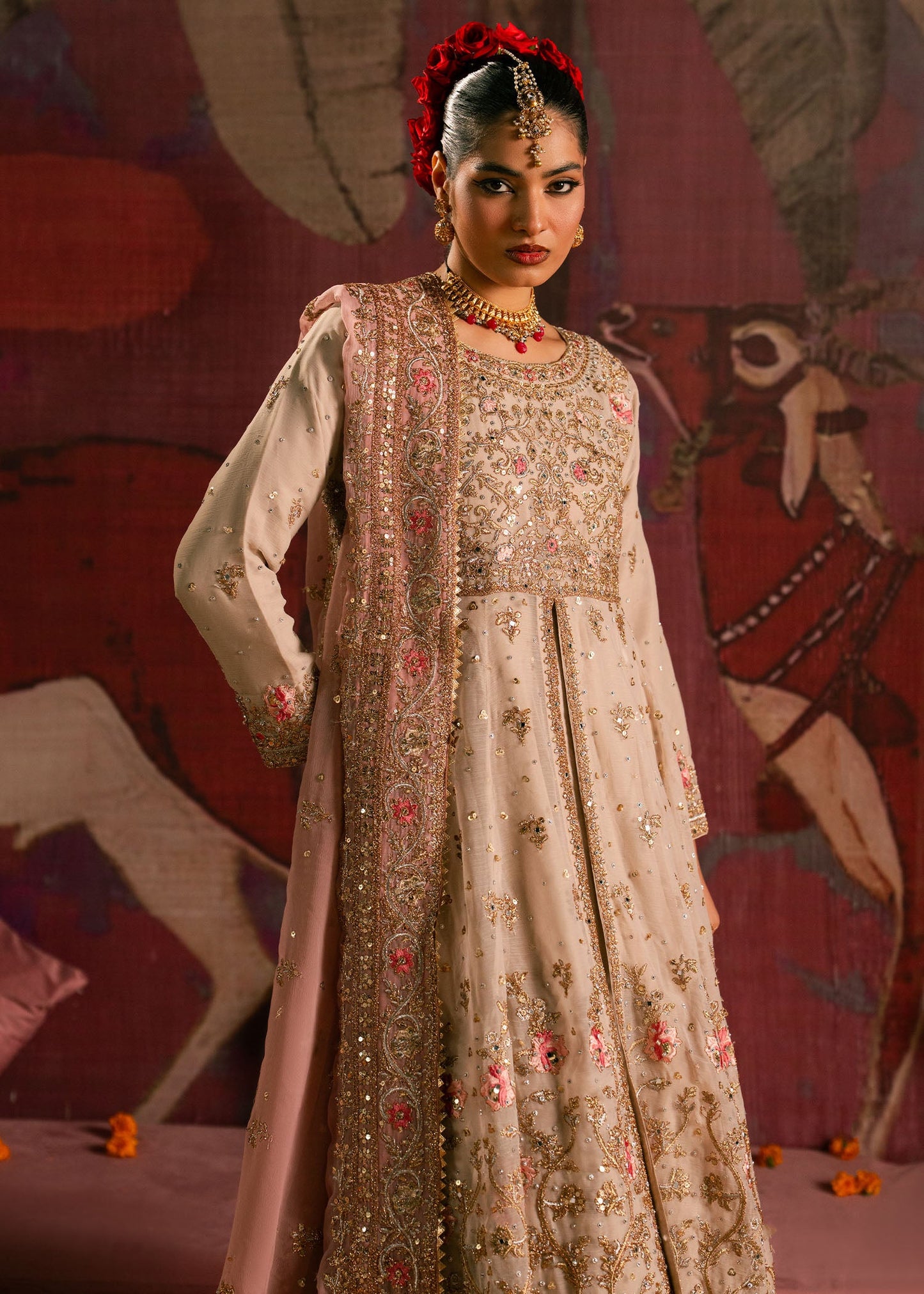 Pakistani Designer Ivory Chiffon Embellished Suit Online in KSA Riyadh Saudi Arabia Oman Bahrain Qatar