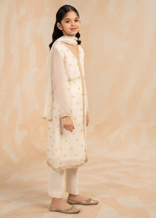 Pakistani Designer Ivory Chiffon Salwar Kameez Online in KSA Riyadh Saudi Arabia Oman Bahrain Qatar