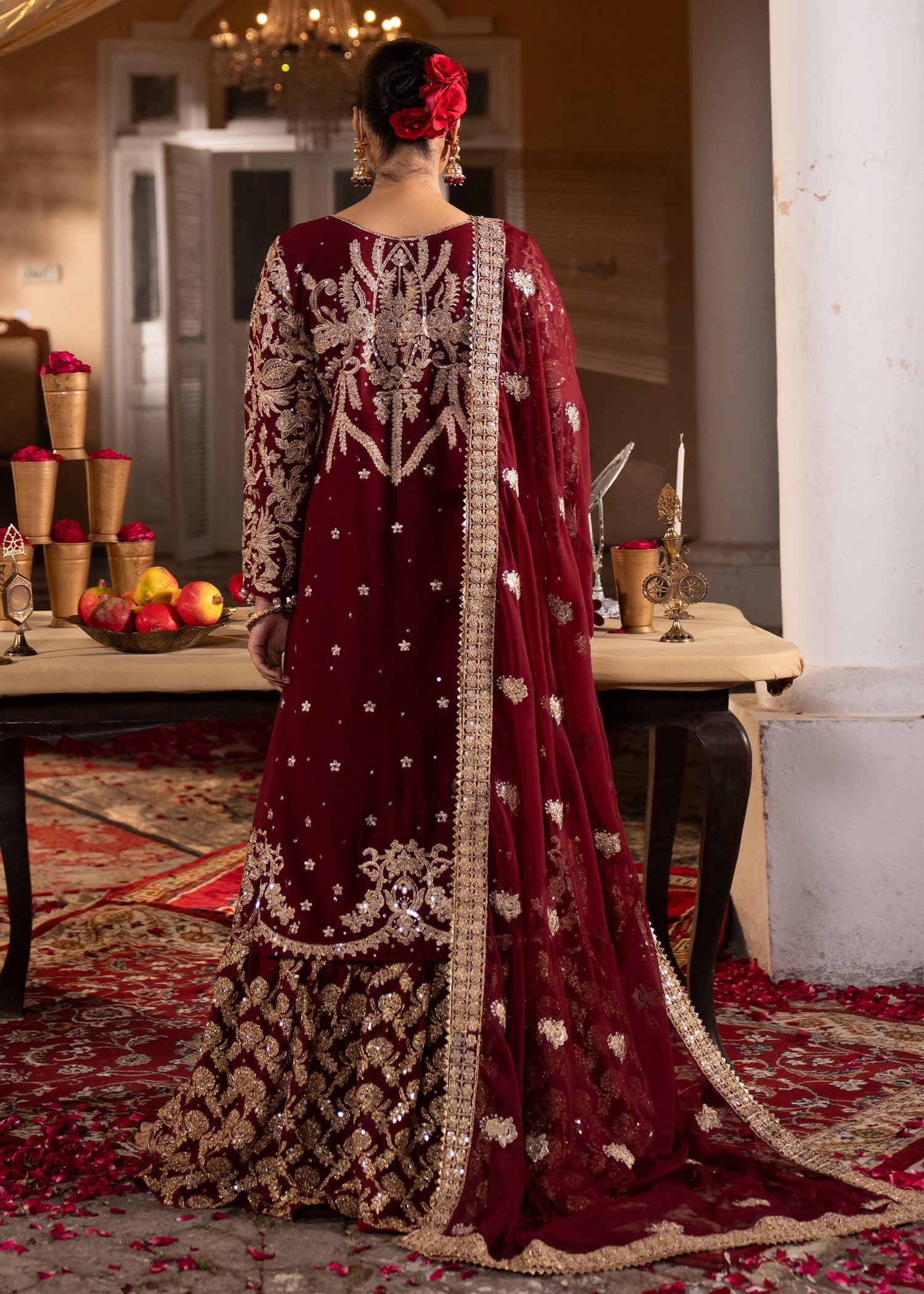 Pakistani Designer Ivory Chiffon Wedding Lehenga Online in KSA Riyadh Saudi Arabia Oman Bahrain Qatar