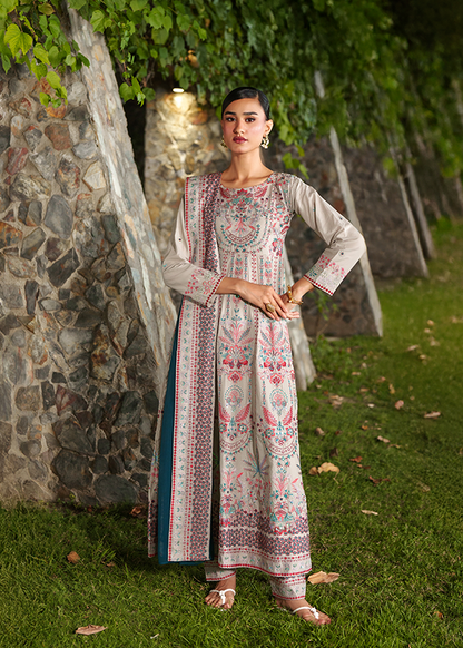 Pakistani Designer Ivory Embroidered Lawn Salwar Kameez Online in KSA Riyadh Saudi Arabia Oman Bahrain Qatar