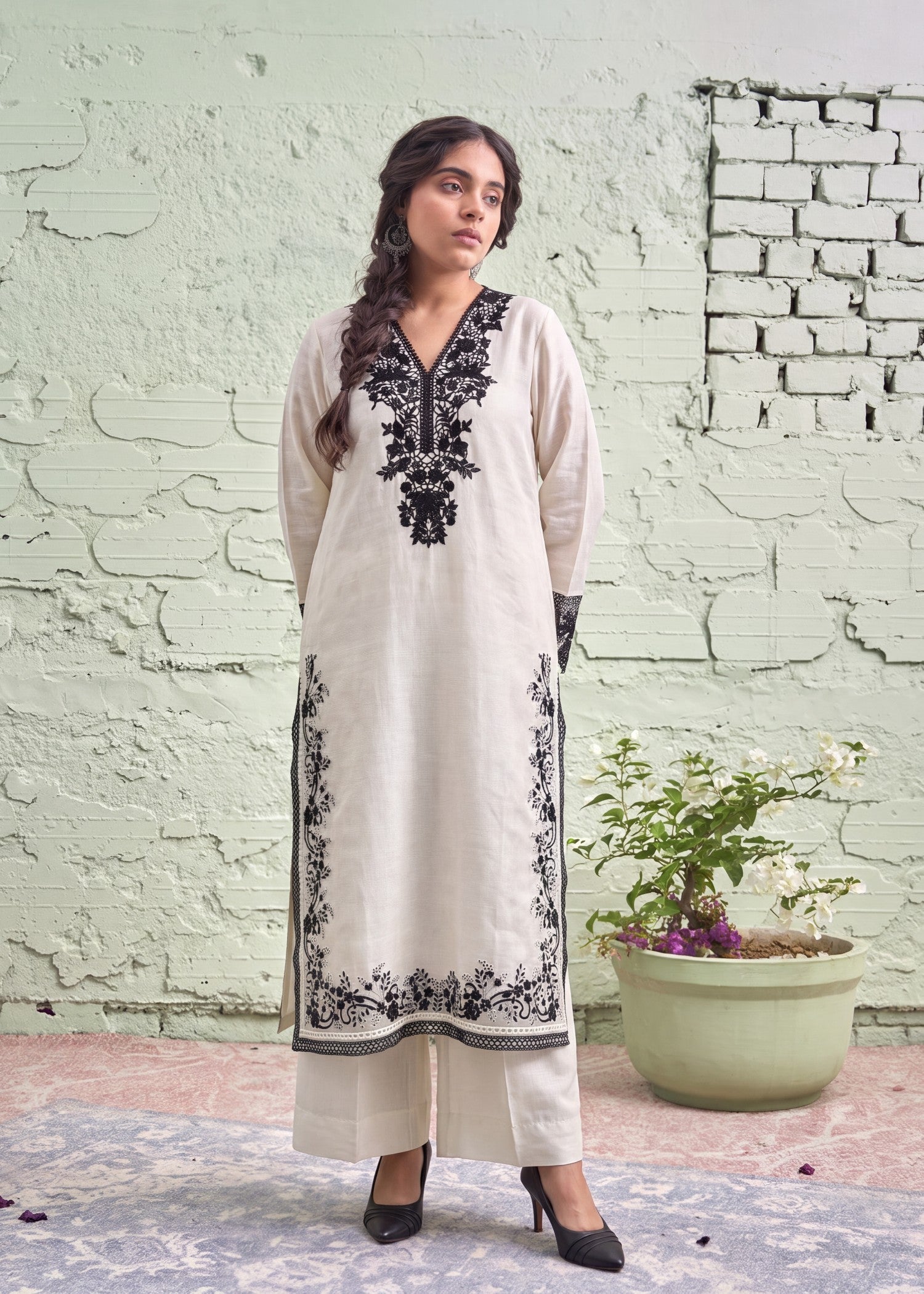 Pakistani Designer Ivory Embroidered Lawn Suit Online in Sri Lanka India Australia