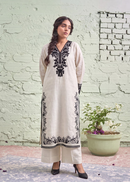 Pakistani Designer Ivory Embroidered Lawn Suit Online in Sri Lanka India Australia