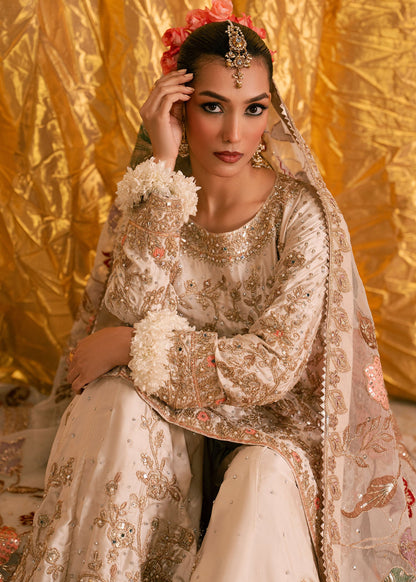 Pakistani Designer Ivory Embroidered Sharara Gharara Online in KSA Riyadh Saudi Arabia Oman Bahrain Qatar