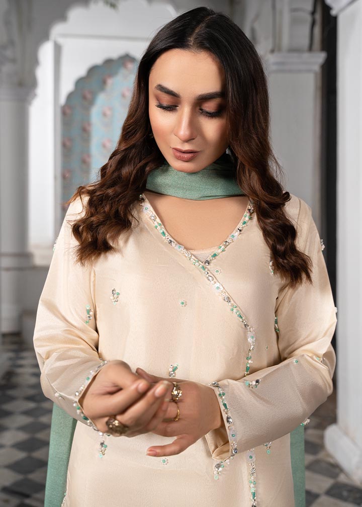 Pakistani Designer Ivory Kattan Silk Salwar Kameez Online in KSA Riyadh Saudi Arabia Oman Bahrain Qatar
