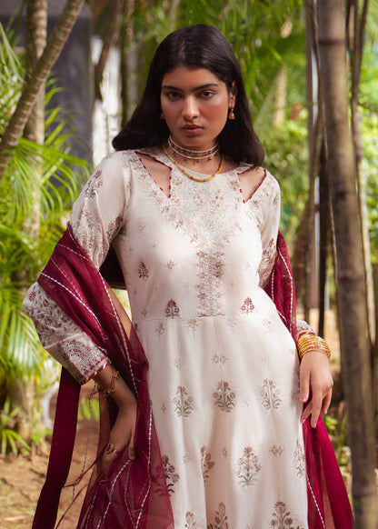 Pakistani Designer Ivory Lawn Embroidered Maxi Dress Online in KSA Riyadh Saudi Arabia Oman Bahrain Qatar