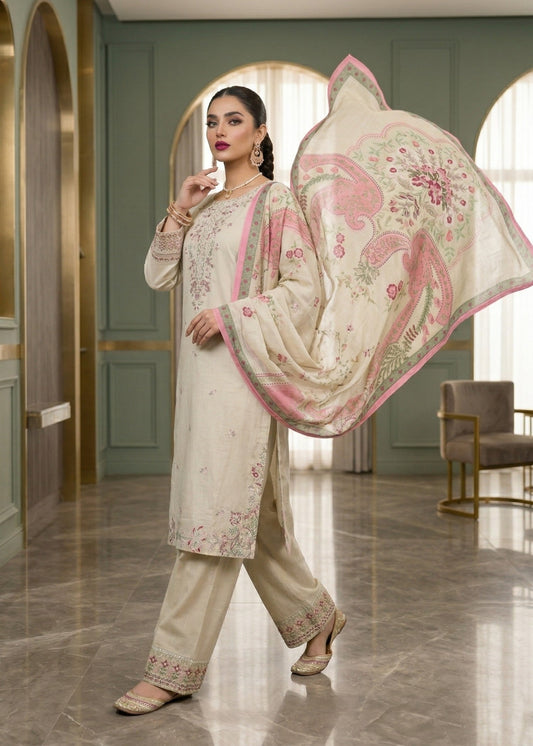 Pakistani Designer Ivory Lawn Suit Online in Sri Lanka India Australia
