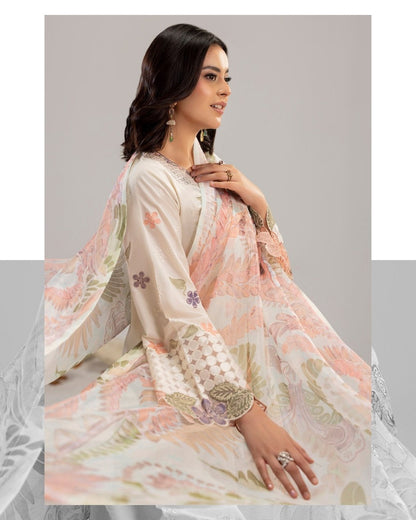 Pakistani Designer Ivory Lawn Suit Online in UK USA Canada