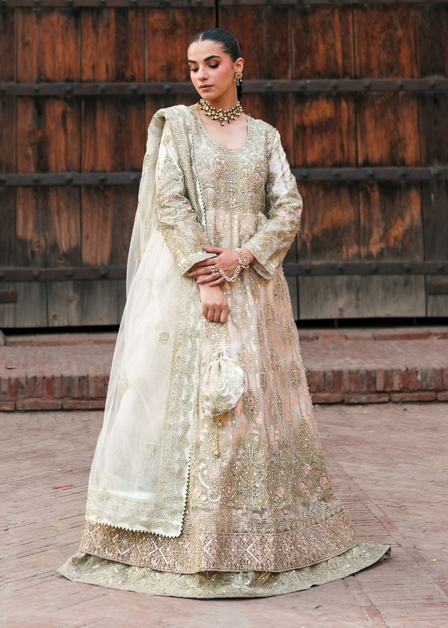 Pakistani Designer Ivory Organza 3 Piece Suit Online in UK USA Canada