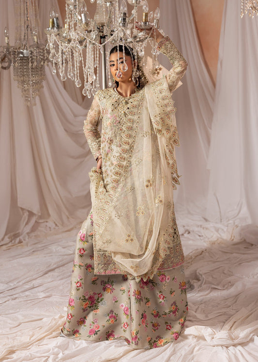 Pakistani Designer Ivory Organza Salwar Kameez Online in KSA Riyadh Saudi Arabia Oman Bahrain Qatar