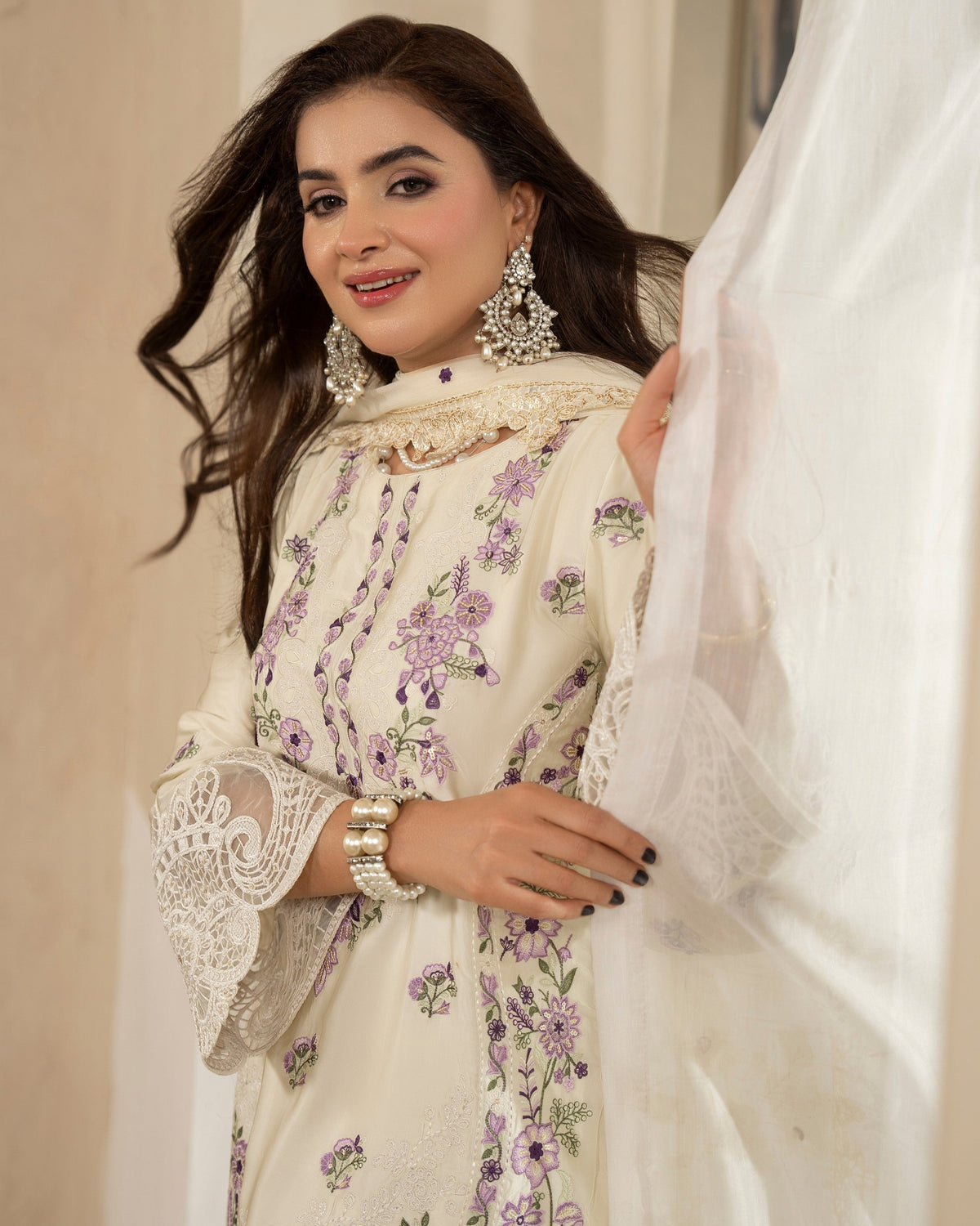 Pakistani Designer Ivory Shamoz Silk Suit Online in Sri Lanka India Australia