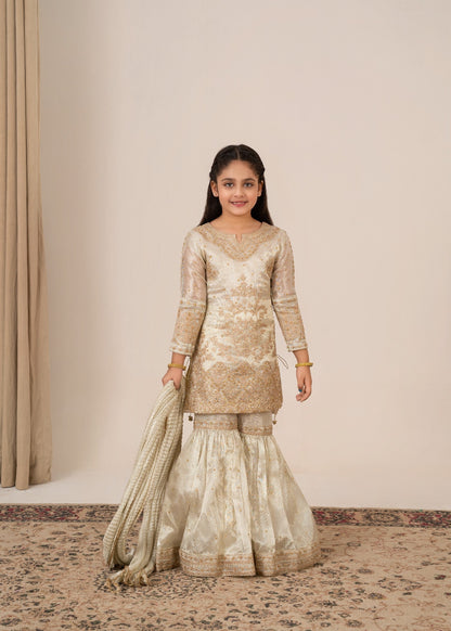Pakistani Designer Ivory Tissue Sharara Gharara Online in KSA Riyadh Saudi Arabia Oman Bahrain Qatar