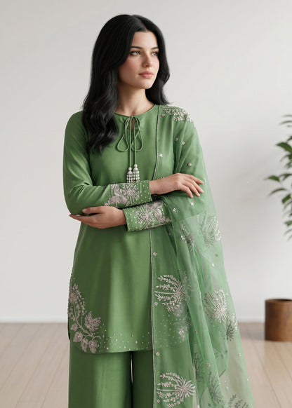 Pakistani Designer Jade Green Cotton Suit Online in KSA Riyadh Saudi Arabia Oman Bahrain Qatar