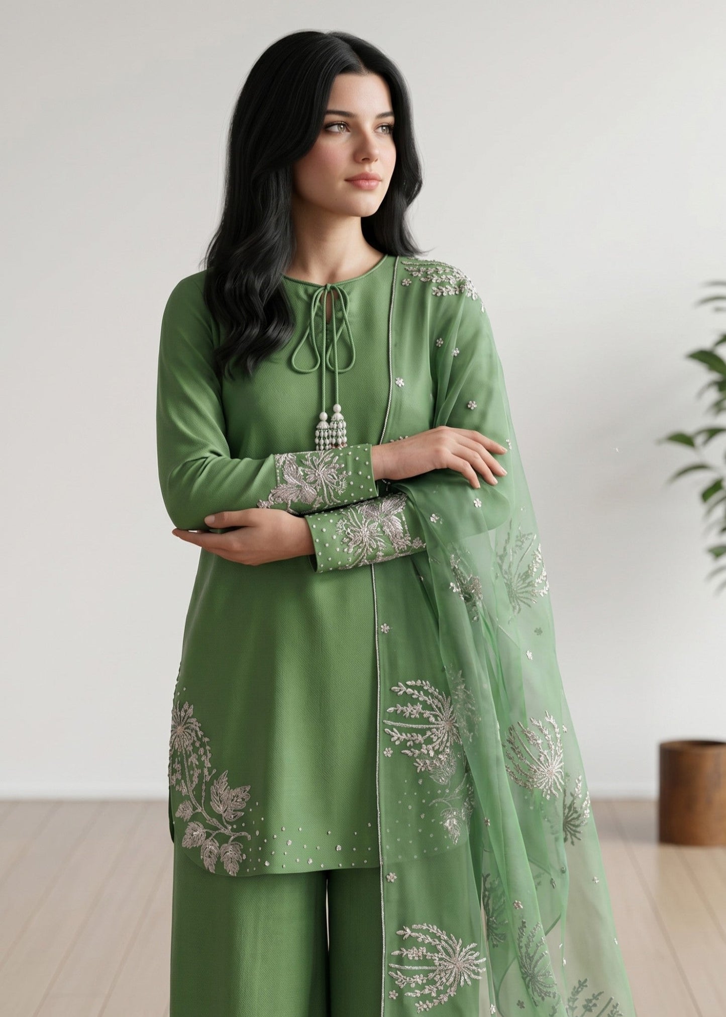Pakistani Designer Jade Green Embroidered Kurta Set Online in KSA Riyadh Saudi Arabia Oman Bahrain Qatar