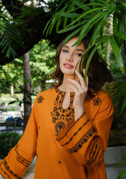 Pakistani Designer Khaddar Kurta Set Chili Orange Online in KSA Riyadh Saudi Arabia Oman Bahrain Qatar