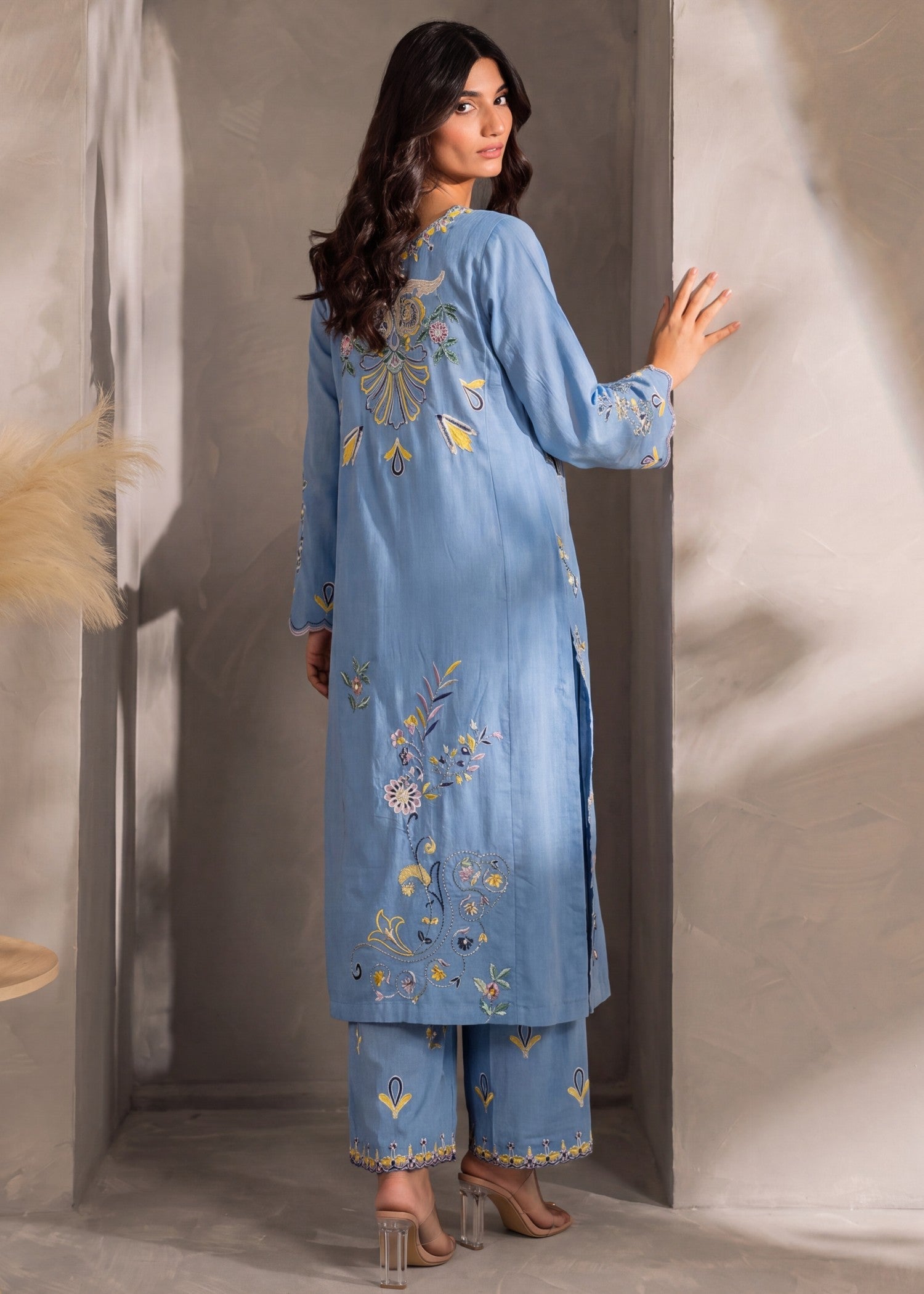 Pakistani Designer Khaddar Straight Kurta with Plazzo Online in KSA Riyadh Saudi Arabia Oman Bahrain Qatar