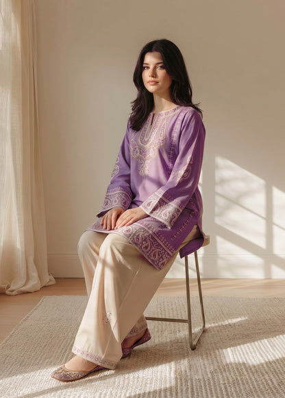 Pakistani Designer Lavender Embroidered Kurta Set Online in KSA Riyadh Saudi Arabia Oman Bahrain Qatar
