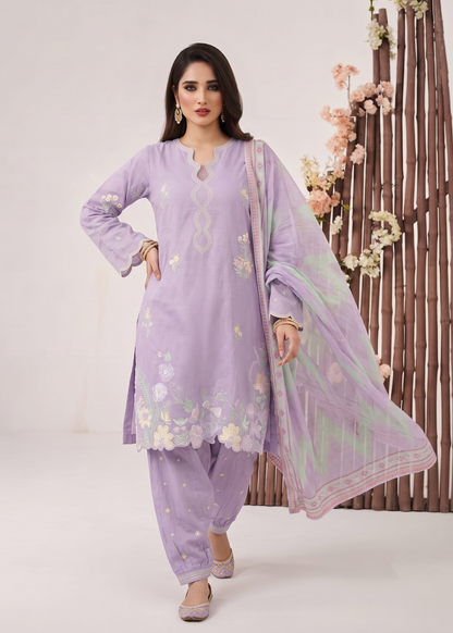 Pakistani Designer Lavender Embroidered Lawn Suit Online in KSA Riyadh Saudi Arabia Oman Bahrain Qatar