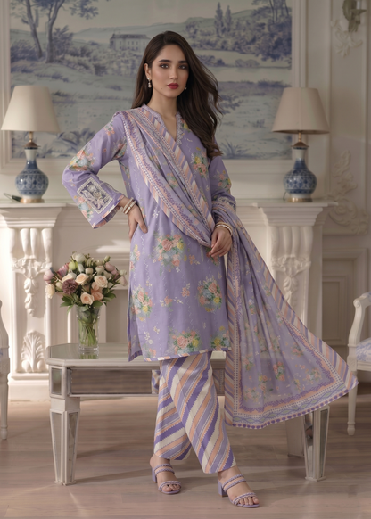 Pakistani Designer Lavender Grey Lawn Salwar Kameez Online in KSA Riyadh Saudi Arabia Oman Bahrain Qatar