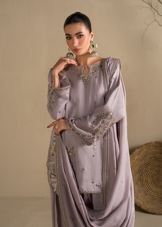 Pakistani Designer Lavender Raw Silk Festive Wear Outfit Online in KSA Riyadh Saudi Arabia Oman Bahrain Qatar