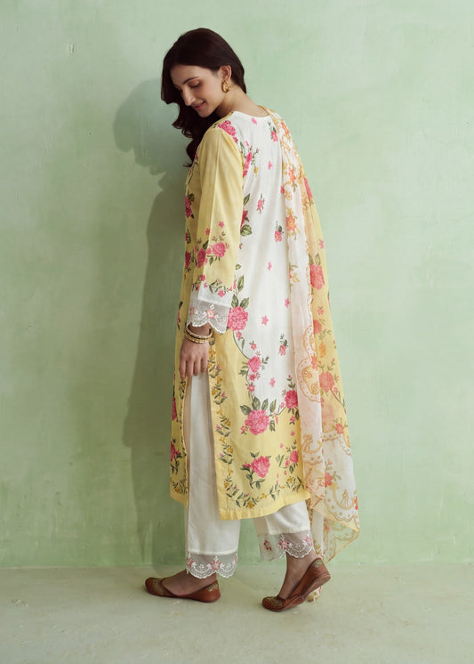 Pakistani Designer Lemon Cotton Salwar Suit Online in KSA Riyadh Saudi Arabia Oman Bahrain Qatar