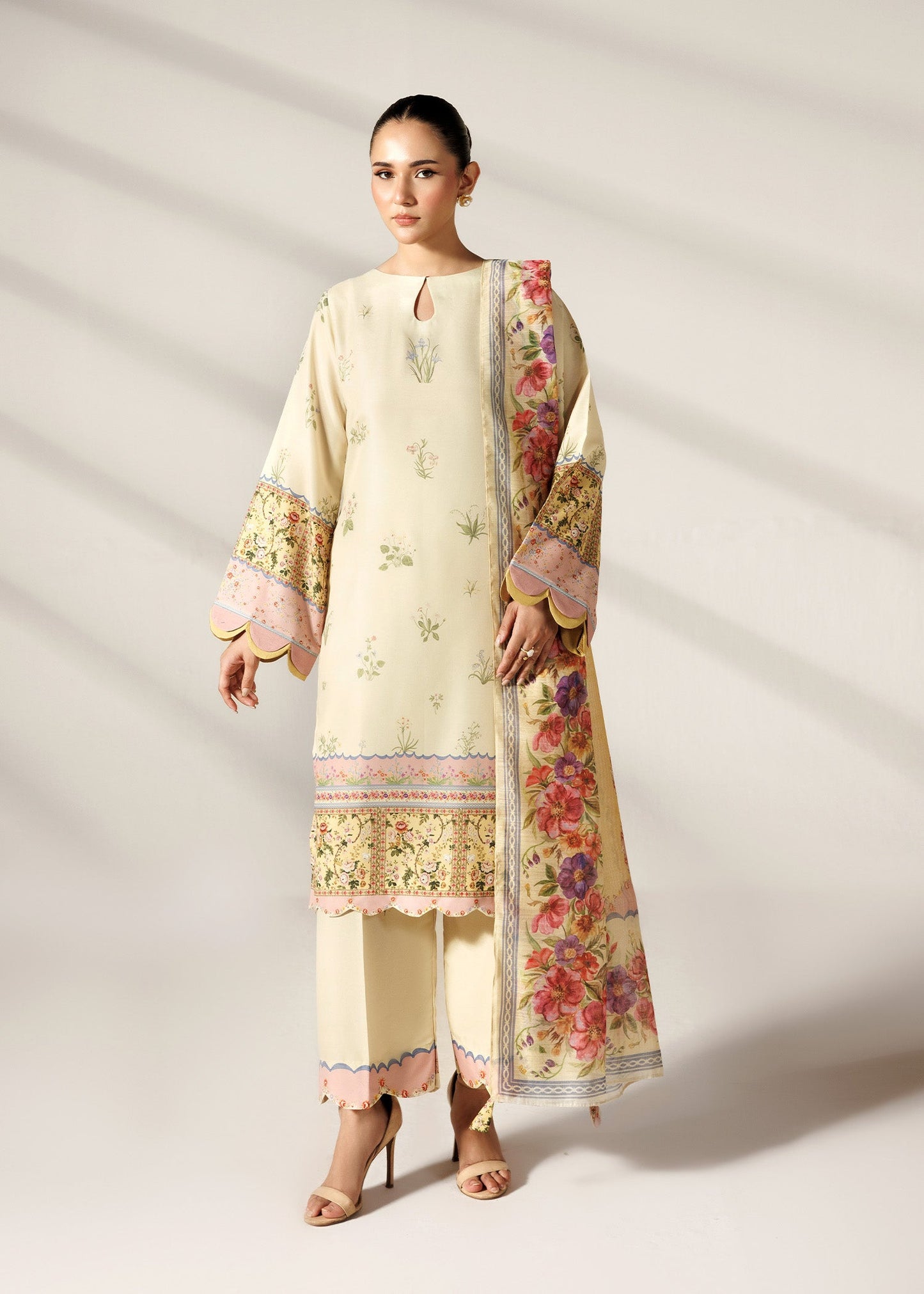 Pakistani Designer Lemon Silk Finish Lawn Suit Online in KSA Riyadh Saudi Arabia Oman Bahrain Qatar