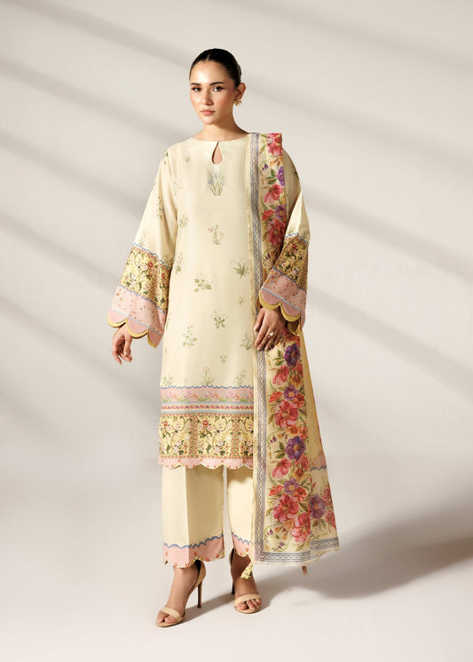Pakistani Designer Lemon Silk Finish Lawn Suit Online in KSA Riyadh Saudi Arabia Oman Bahrain Qatar