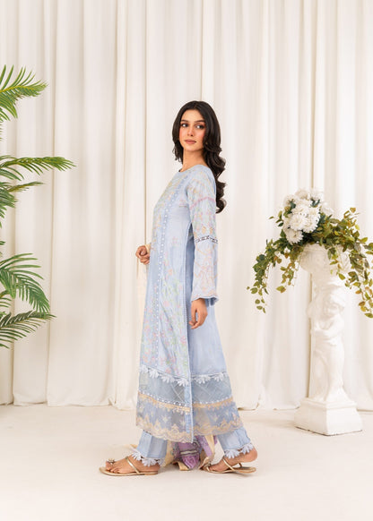 Pakistani Designer Light Blue Cotton Silk Suit Online in KSA Riyadh Saudi Arabia Oman Bahrain Qatar
