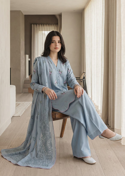 Pakistani Designer Light Blue Lawn Salwar Kameez Online in KSA Riyadh Saudi Arabia Oman Bahrain Qatar