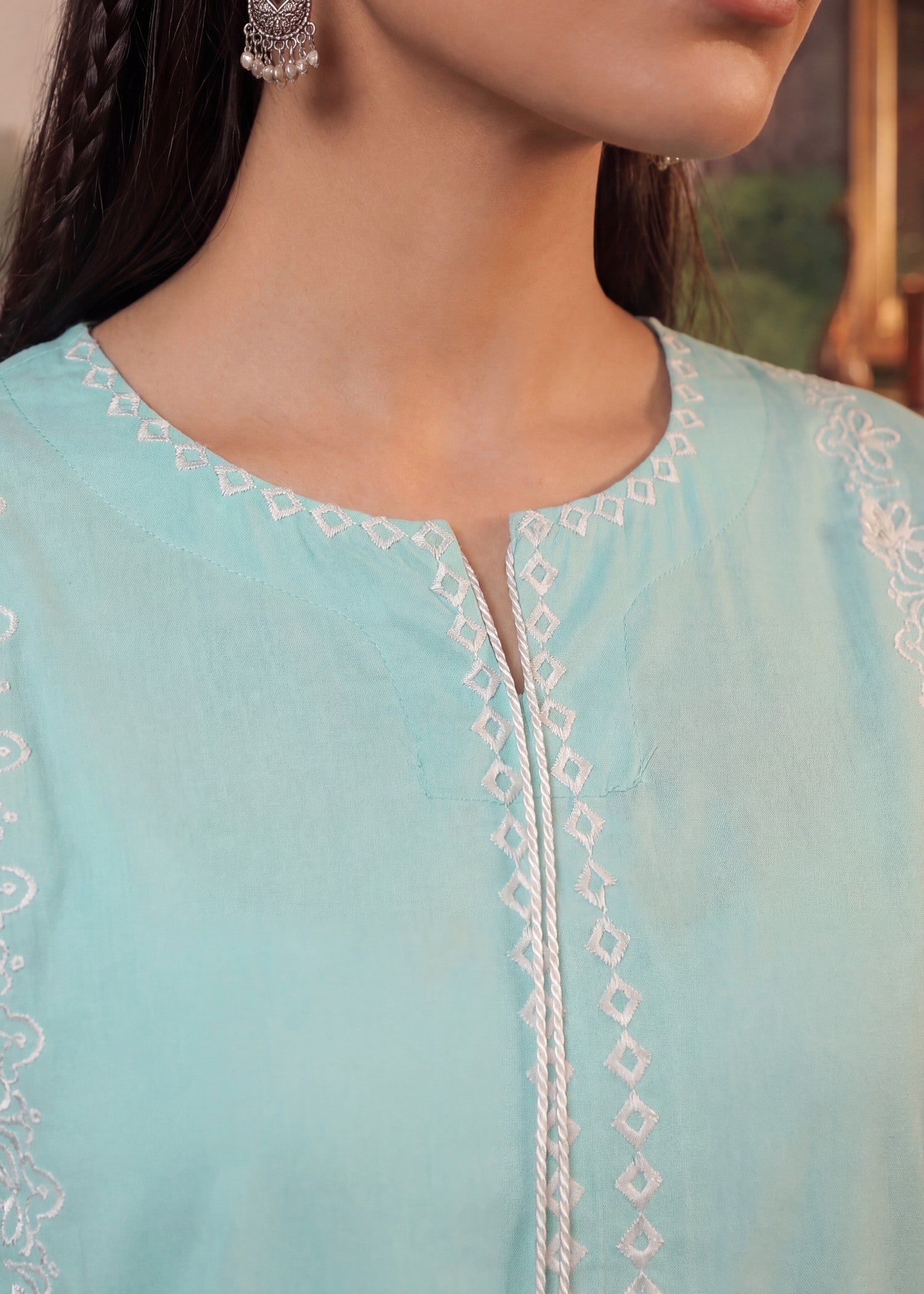 Pakistani Designer Light Cyan Lawn Suit Online in KSA Riyadh Saudi Arabia Oman Bahrain Qatar